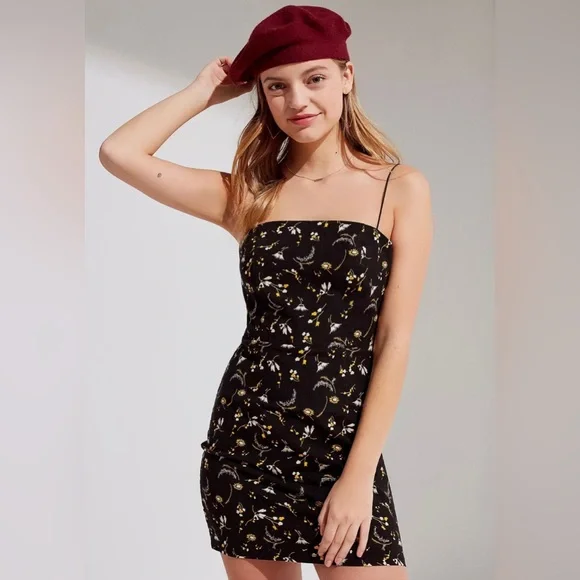 Urban Outfitters | Dresses | Urban Outfitters Colette Black Floral Stretch  Linen Mini Dress | Poshmark